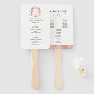 Classic Rose Gold Crest Wedding Program Hand Fan