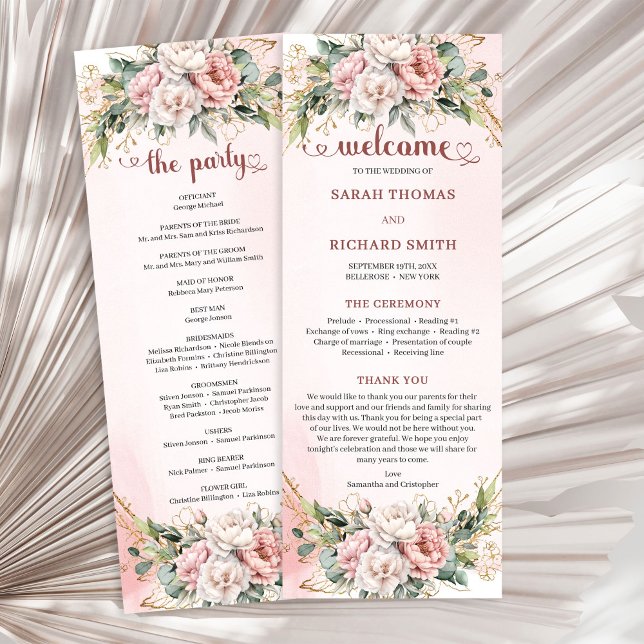 Classic Rose Gold Floral Greenery Wedding Program (Classic Rose Gold Floral Greenery Wedding Program)