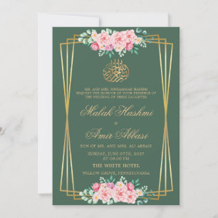 Classic Rose Gold Green Islamic Muslim wedding Invitation