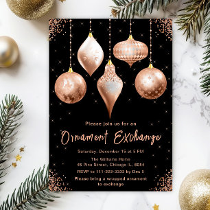 Classic Rose Gold Ornament Exchange Party Invitation