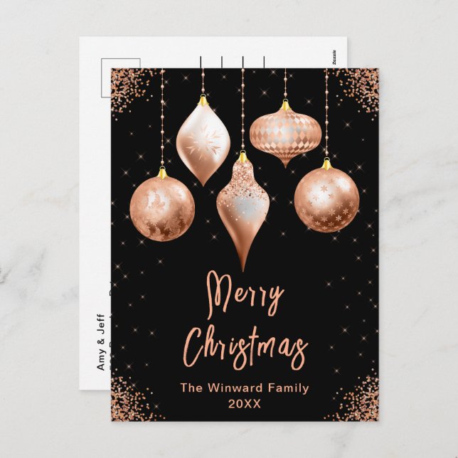Classic Rose Gold Ornaments Merry Christmas Holiday Postcard (Front/Back)