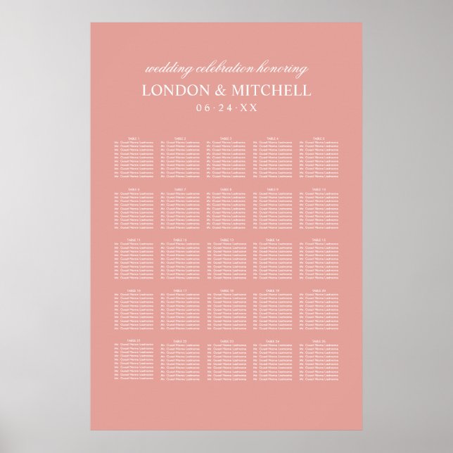 Classic Rose Gold Pink Monogram Seating Poster (Front)