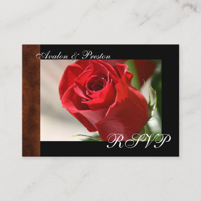 Classic Rose & Leather Look RSVP Card (Front)