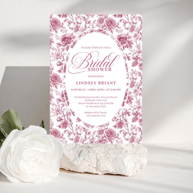 Classic Rose Pattern Floral Toile Bridal Shower   Invitation (Classic Rose Pattern Floral Toile Bridal Shower Invite)