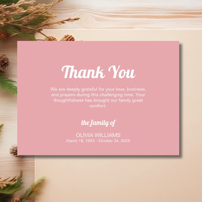 Classic Rose Pink Traditional Funeral Sympathy Thank You Card (Creator Uploaded)