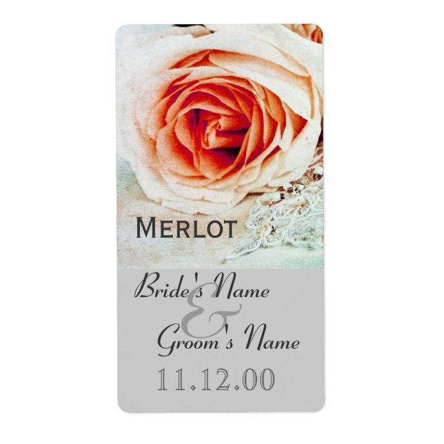 Classic rose wedding wine bottle label (Front)