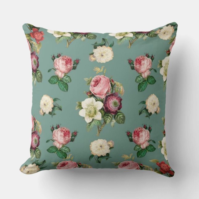 Classic Roses and Jade Cushion (Front)