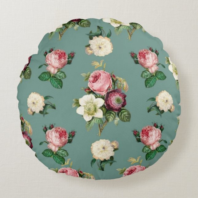 Classic Roses and Jade Round Cushion (Front)