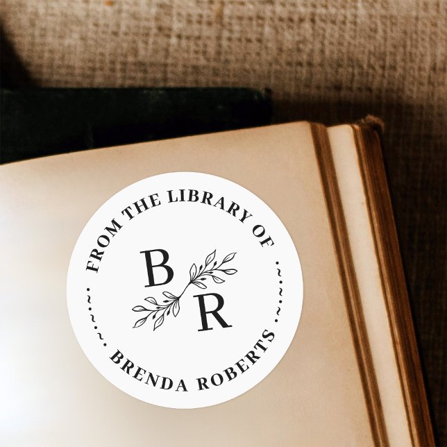 Classic Round Botanical Initials Library Bookplate Sticker (Creator Uploaded)