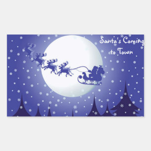 Classic Round Christmas Sticker/Santa a Sleigh Rectangular Sticker