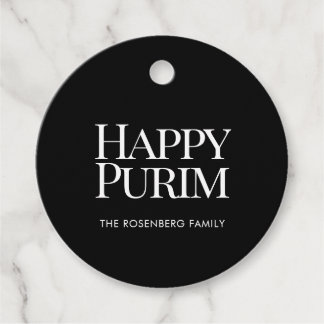 Classic Round Family Name Happy Purim Favor Tags
