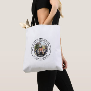 Classic Round Graduate Modern Script Medium White Tote Bag