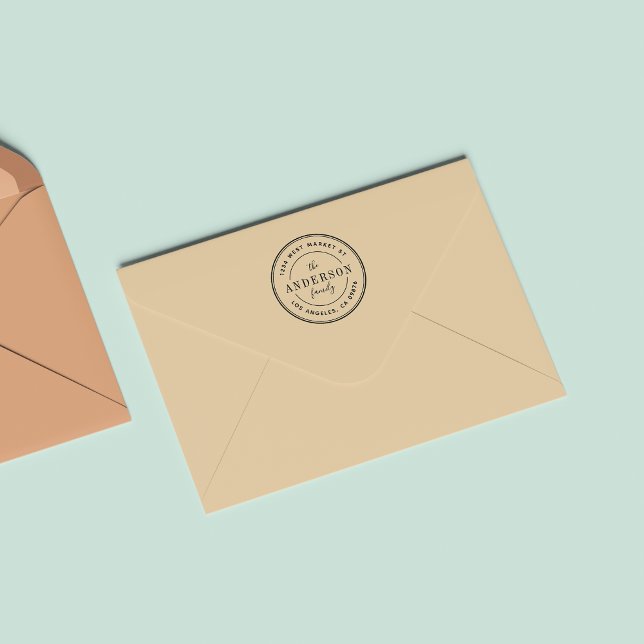 Classic Round Logo Family Name Return Address Rubber Stamp (Creator Uploaded)