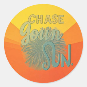Classic round sticker designed "Chase Your Sun"