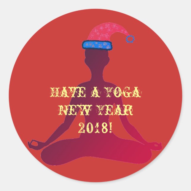 Classic Round Sticker Have A Yoga New Year (Front)