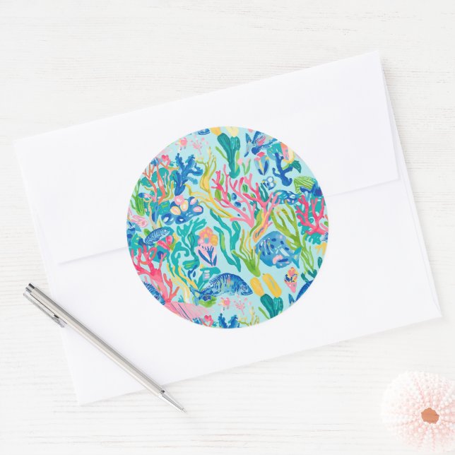 Classic round sticker in stylish graphic (Envelope)