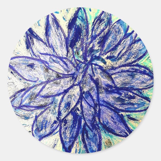 Classic Round Sticker Rare Blue Dahlia (Front)