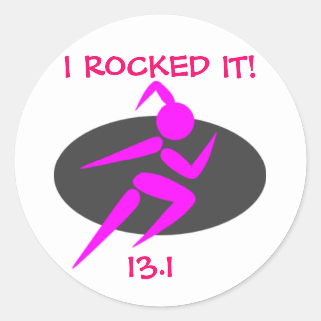 Classic Round Sticker, Running Girl 13.1 Sticker (Front)