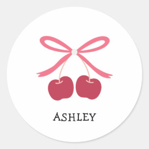 Classic Round Sticker Sweet Cherry Cute Bow