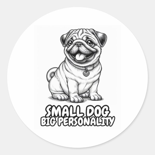 Classic round sticker with pugs love (Front)