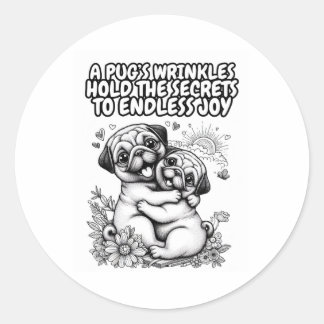 Classic round sticker with pugs love