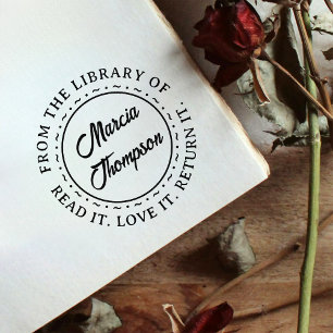 Classic Round Typography Script Library Bookplate Self-inking Stamp
