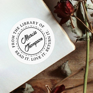Classic Round Typography Script Library Bookplate Sticker