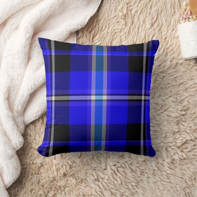 Classic Royal Blue Black Plaid Decorative Pillow (Blanket)