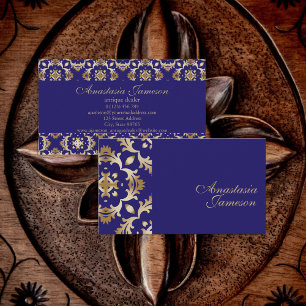 Classic Royal Blue Gold Elegant Vintage Antique Business Card