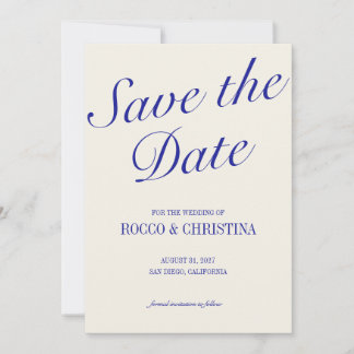 Classic Royal Blue Save the Date Card