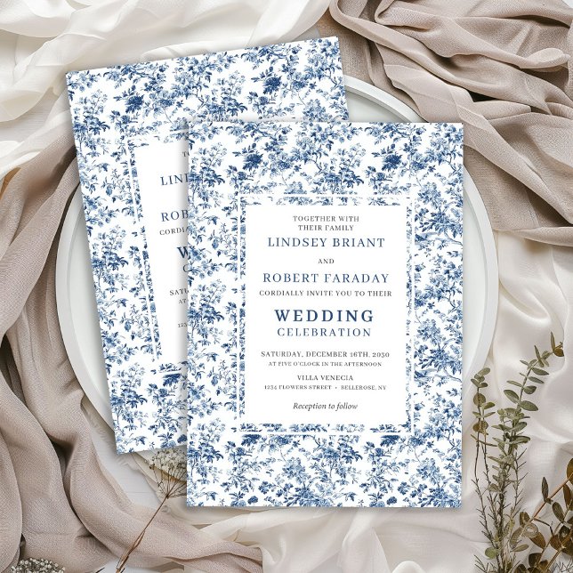 Classic Royal Blue Toile Wedding Invitation Style (Classic Royal Blue Toile Wedding Invitation Style)