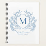 Classic Royal Blue Vintage Floral Crest Monogram Planner<br><div class="desc">Classic Royal Blue Vintage Floral Crest Monogram Planner</div>