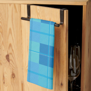 Classic Royal Sky Blue Plaid Aesthetic Tea Towel