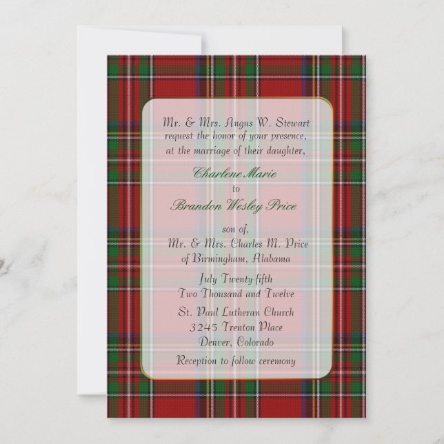 Classic Royal Stewart Plaid Wedding Invitation (Front)