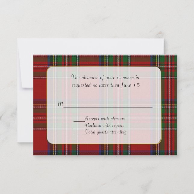 Classic Royal Stewart Plaid Wedding RSVP Card (Front)