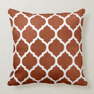Classic Rust and White Trellis Quatrefoil Cushion