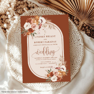 Classic Rust Pampas Grass Boho Wedding Invitation