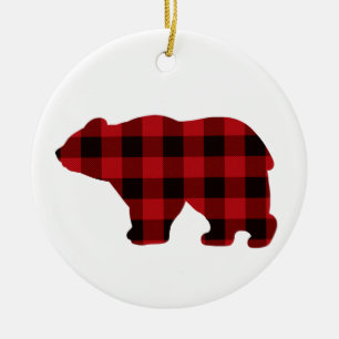 Classic rustic bear design - red and black plaid ceramic ornament