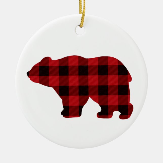 Classic rustic bear design - red and black plaid ceramic ornament (Front)