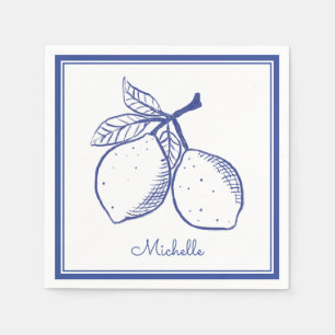 Classic Rustic Blue Lemon Party Napkins Paper