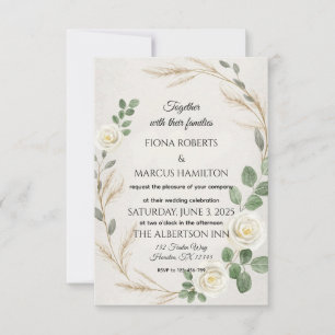 Classic Rustic Boho Roses&Pampas Grass Wedding RSVP Card