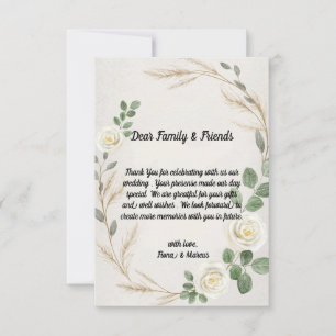 Classic Rustic Boho Roses&Pampas Grass Wedding Thank You Card