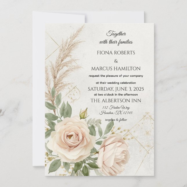 Classic Rustic Boho Roses Wedding Invitation (Front)