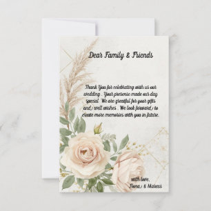 Classic Rustic Boho Roses Wedding Thank You Card