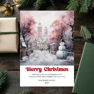 Classic rustic Christmas scene card watercolor 
