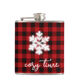 Classic rustic cosy red black plaid pattern hip flask