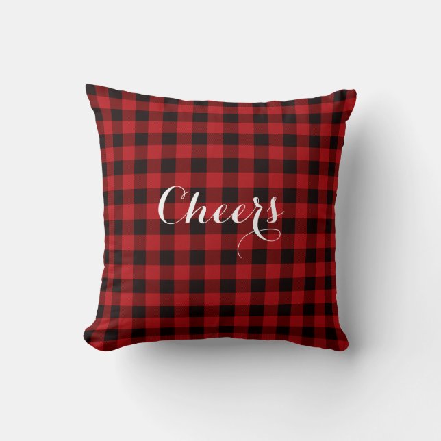 Classic rustic country red black plaid - cheers cushion (Front)