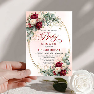 Classic Rustic Deep Red Floral Baby Shower Invite