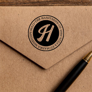 Classic Rustic Family Name Return Address Circular Self-inking Stamp