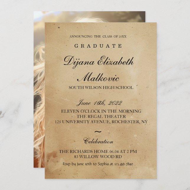 Classic Rustic Graduation Invitation (Front/Back)